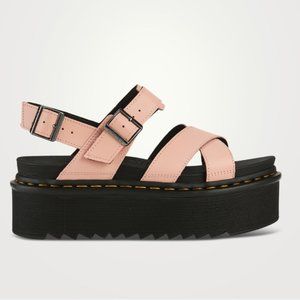 DR. MARTENS Voss II Quad Leather Platform Sandals Beige Pink